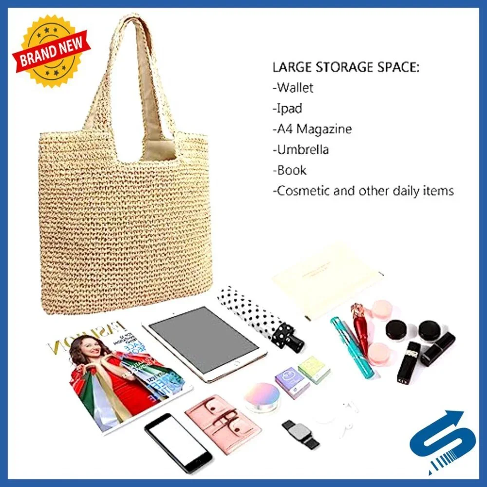 Large Woven Straw Tote Bag Summer Beach Travel Shoulder Handbag Boho Chic